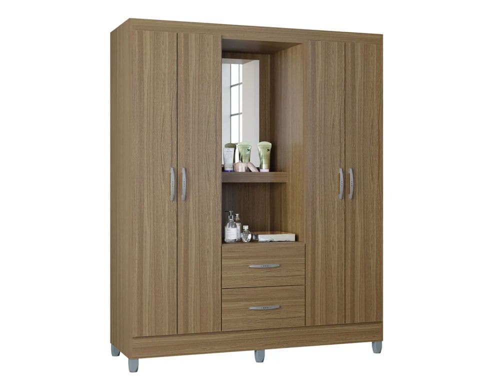 Closet Cordoba 4 puerta(s) 2 cajon(es) 3repisa(s) con espejo 1.81x1.48x47 cm Castano