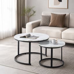 Mesa De Centro 2 Piezas Blanco Y Negro Para Living Moderno