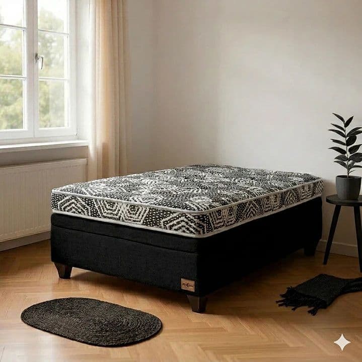 Cama Baul 1 Plaza L190 cm + Colchon Modelo Ideal / Con Patas De 11 cm (Negro)