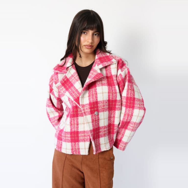 Chaqueta Leticia Cuadros Blanco Rosa - Diseno de Autor - Rosa S/M