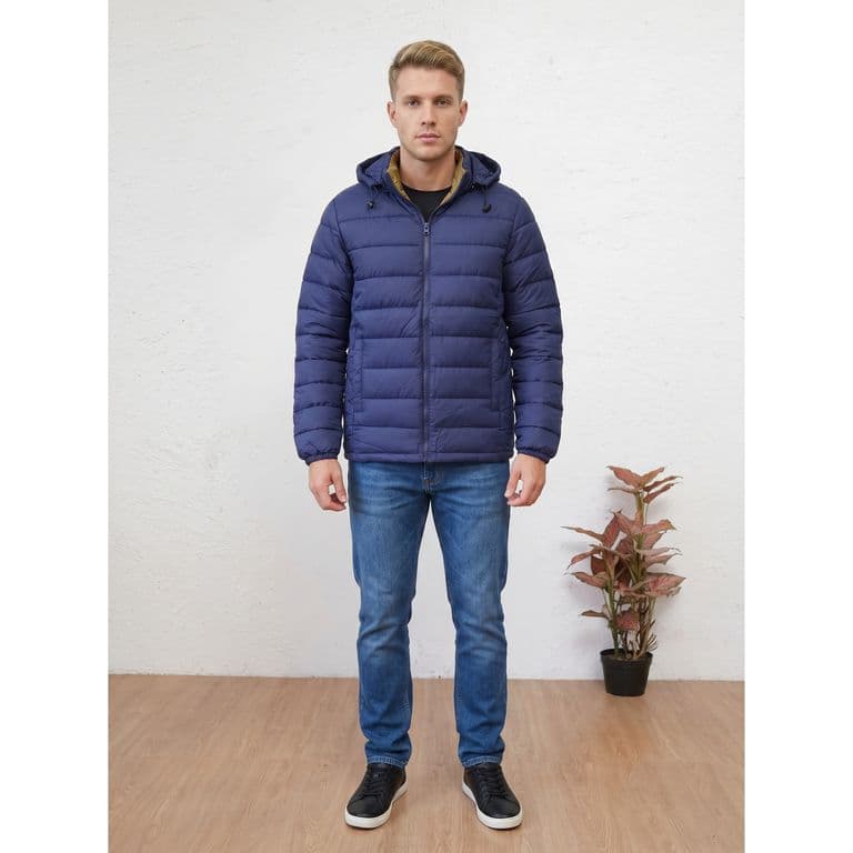 Parka Hombre Chaqueta Calidad Premium Resistente Agua Gorro 5014 Azul Marino 2XL