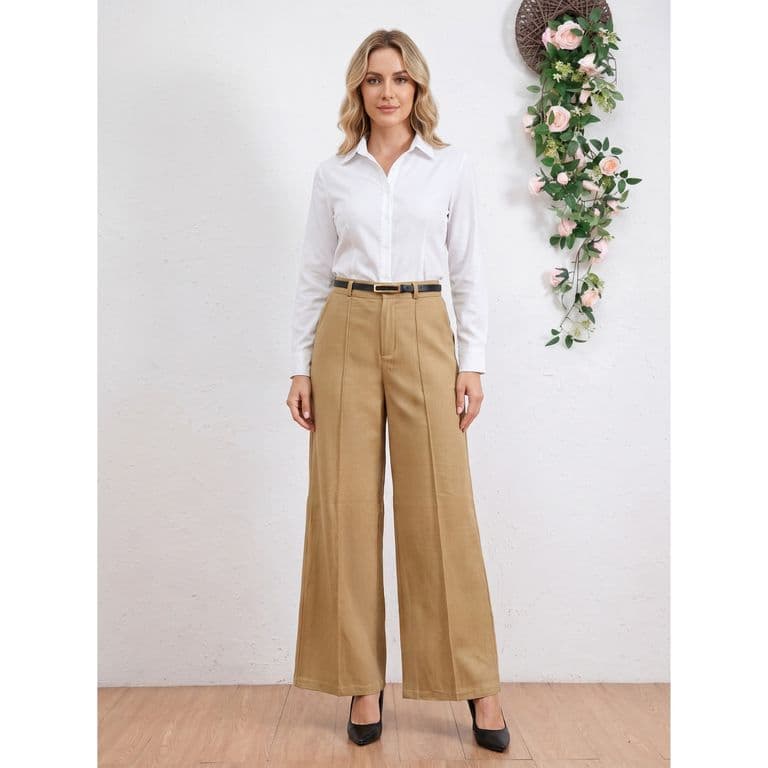 Pantalon Sastrero Mujer Semi Formal Casual Recto Cinturon 5328 Beige S/M