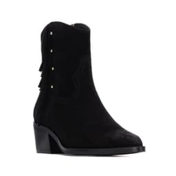 Botines Mujer Cuero Estilo Vaquero Negro Negro 37