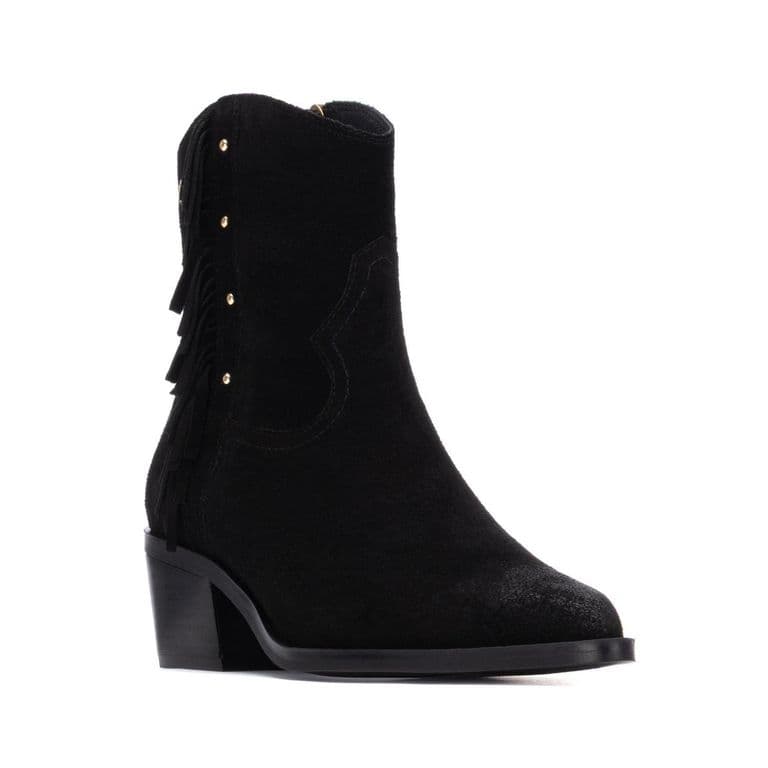 Botines Mujer Cuero Estilo Vaquero Negro Negro 37