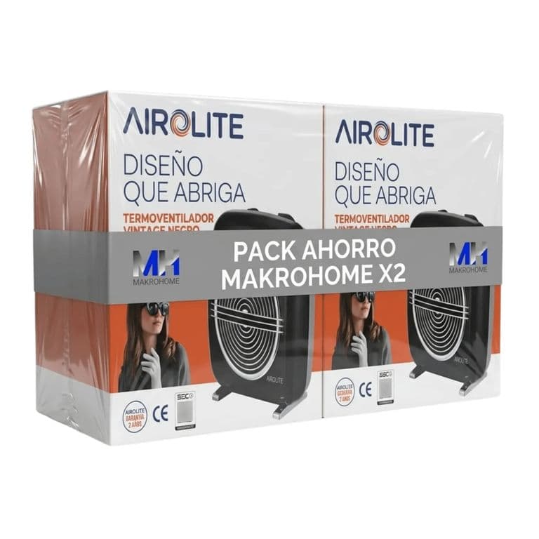 Pack X2 Termoventilador Vintage Ht2000b Estilo Clasico Negro