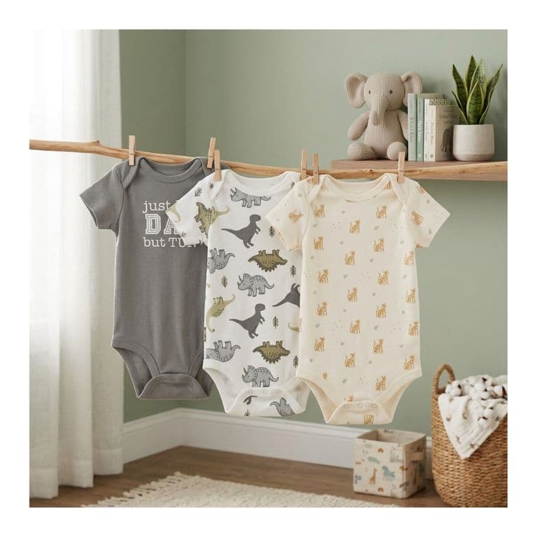 Pack 3 Bodys Disenos Surtidos 100% Algodon Gris 12 MESES