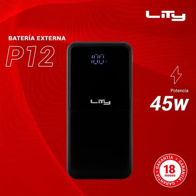 Bateria Externa 20000mAh 45W Carga Rapida Negra P12