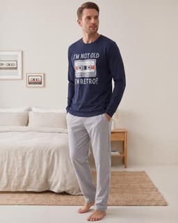 Pijama Hombre Algodon Estampado Retro Music Azul M