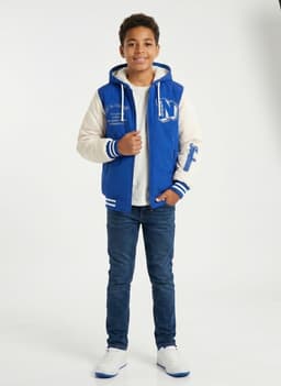 Chaqueta Varsity Bomber Acolchada Capucha Urbana Desmontable Azul 8