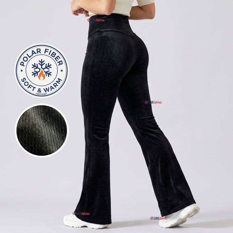 Pantalon Cotele Palazzo Polar Con Chiporro Elasticado Termico Negro Negro L