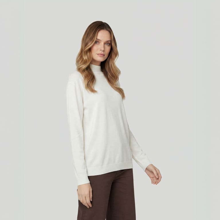 Sweater Mujer Magdalena Relaxed Fit Cuello Medio Alto Redondo Manga Caida Crudo Beige TALLA UNICA