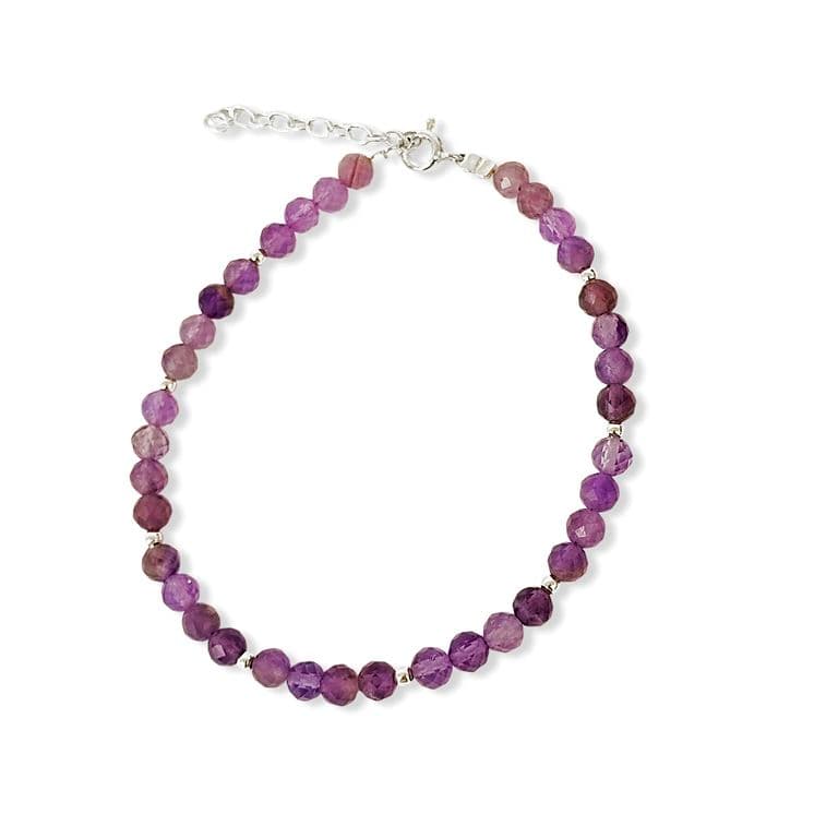 Pulsera Amatista Facetada 4mm Bolita Plata Fina 925 Morado TALLA UNICA