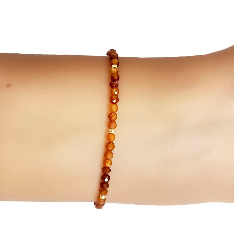 Pulsera Cornalina Facetada 3mm Enchapado Oro 18K Dorado TALLA UNICA