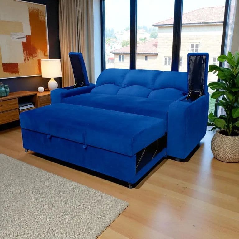 SOFA CAMA FUNCIONAL 2 PZ DECO FELPA Azul marino