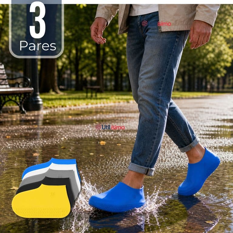 Pack 3 Pares Fundas Cubre Zapatos Hombre Impermeable Surtidas Silicona Antideslizante Multicolor 32-34