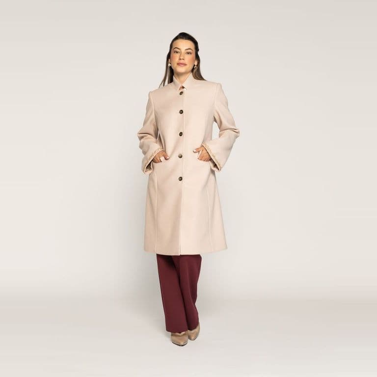 Abrigo Valentina Latte Mao Manga Larga Detalle Dorado Beige XL