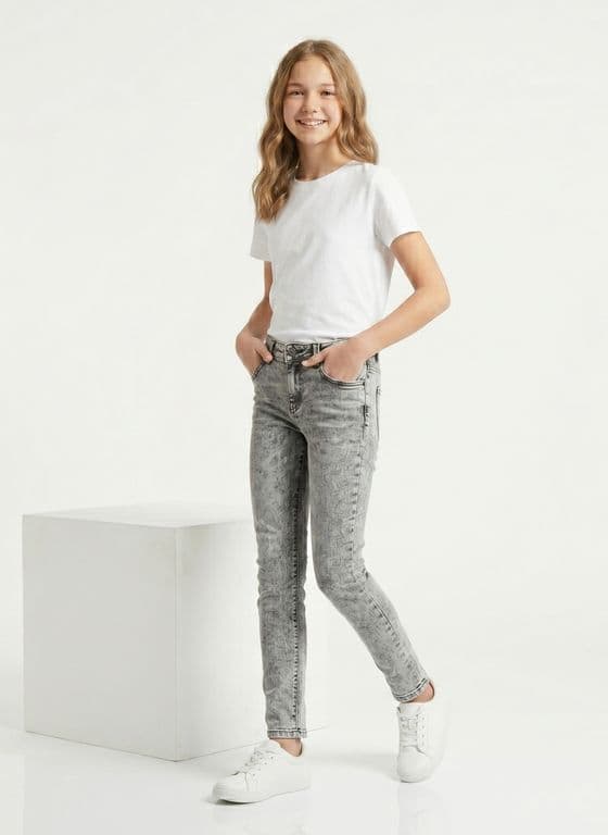 Jeans Gris Nina Pantalon Denim Slim Fit Mezclilla Gris 6