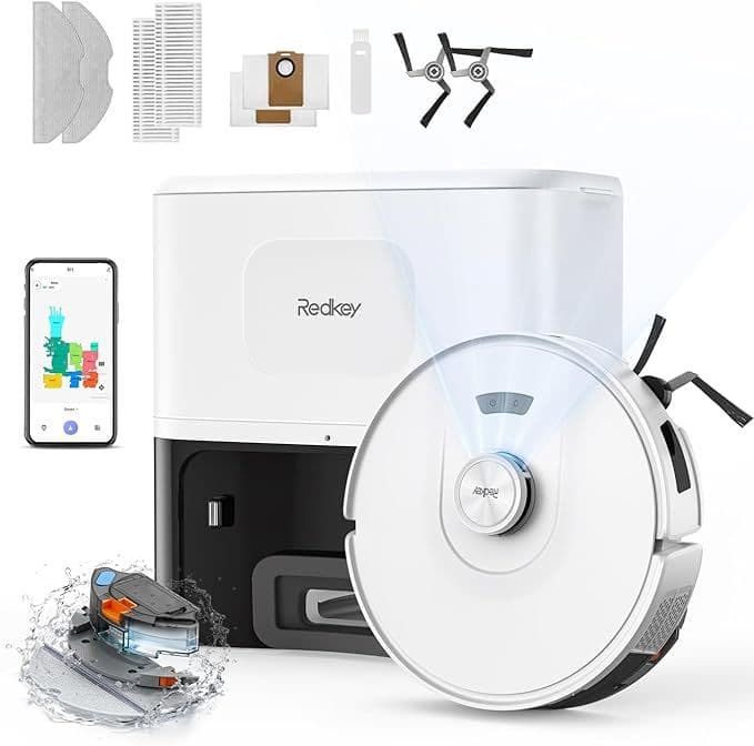 Redkey D8 Robot Aspirador y Fregasuelos, 200mins 20000Pa Aspirador Robot con Base