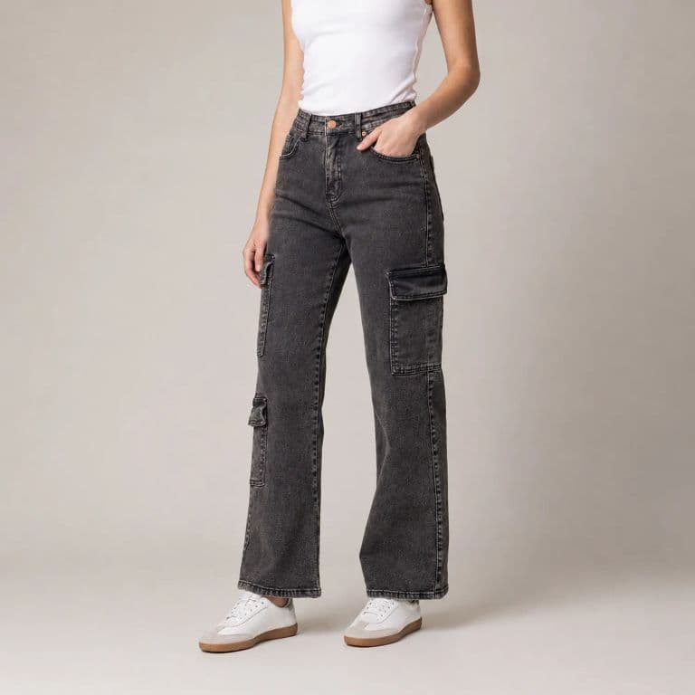 Jeans Mujer Cargo Denim Matizado Negro 44
