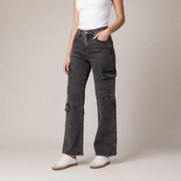 Jeans Mujer Cargo Denim Matizado Negro 38