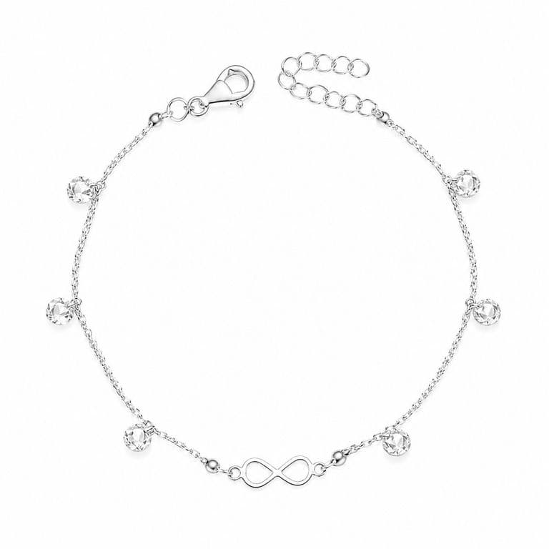 Pulsera Infinito Cristales Plata Ley 925 Plateado TALLA UNICA