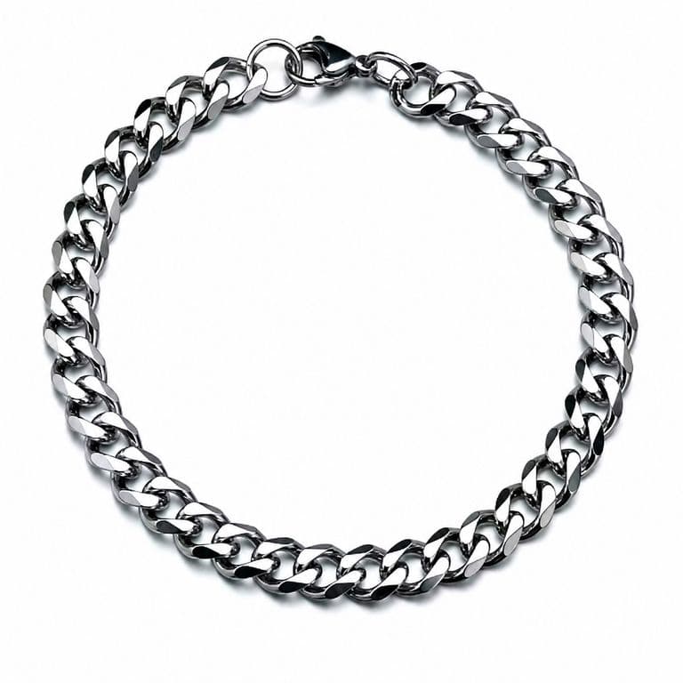 Pulsera Hombre Cubana en Acero Inoxidable 7mm Plateado TALLA UNICA