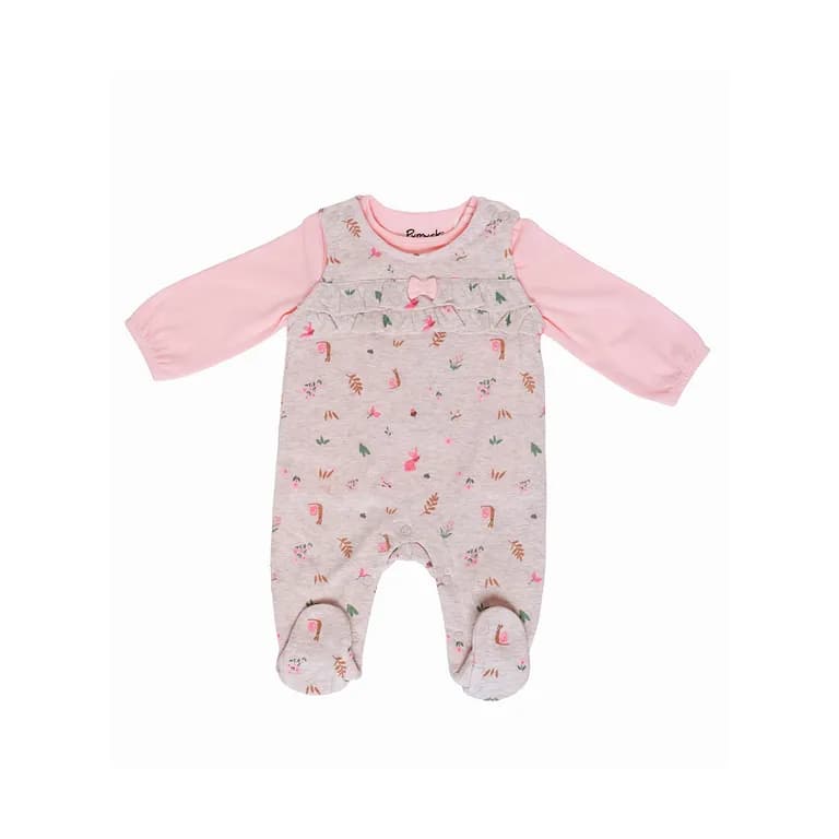 Conjunto Bebe Nina Jardinera Estampada 2 Piezas con Top Manga Larga Rosado Bebe 0-3 MESES