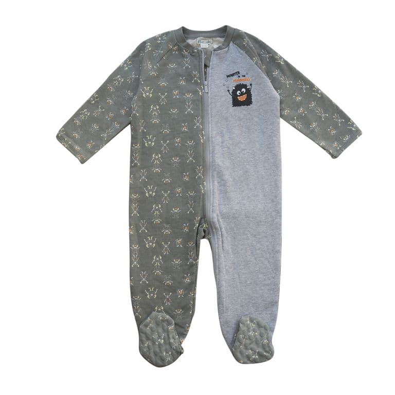 Enterito Pijama Franela Nino con Patitas Antideslizantes Gris 0-3 MESES