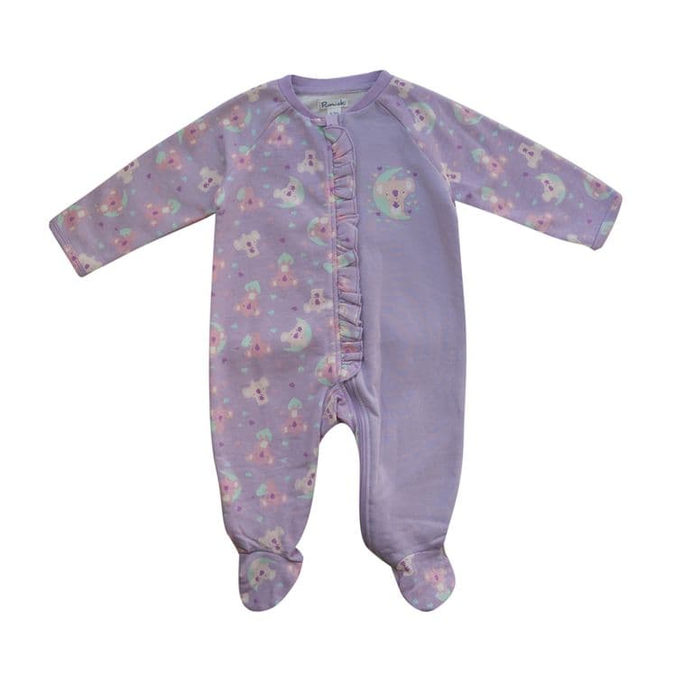 Enterito Pijama Franela Nina con Patitas Antideslizantes Lila Claro 0-3 MESES