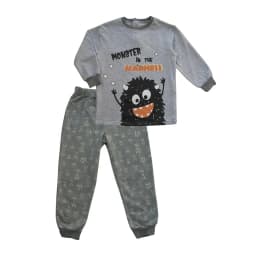Pijama de Franela Monster Nino 2 Piezas para Frio Gris 4 ANOS