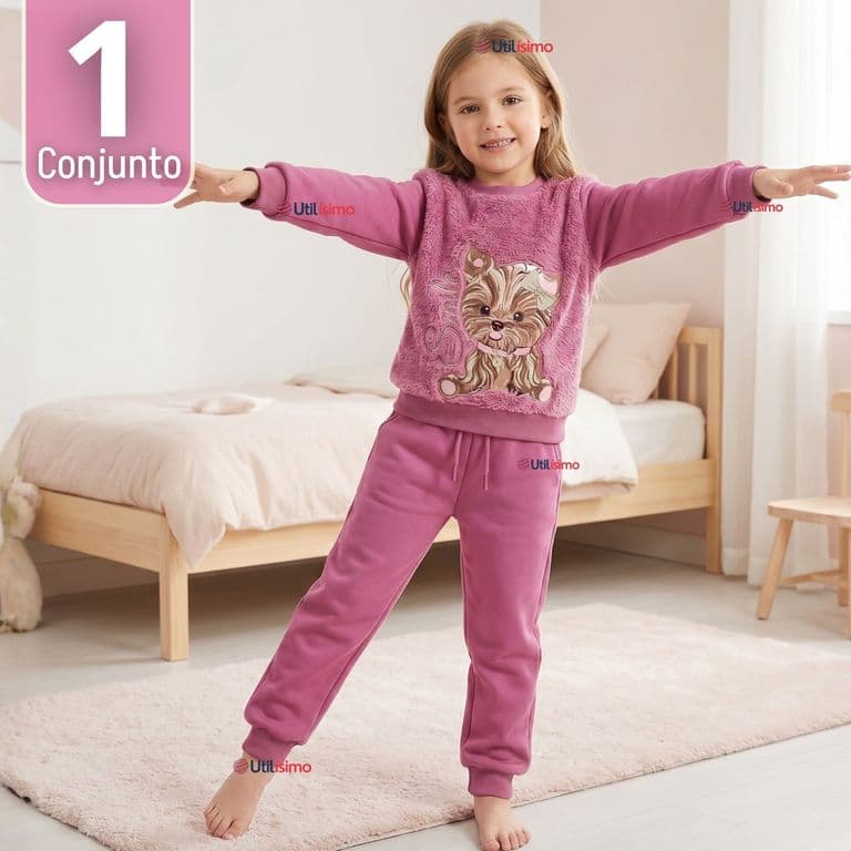 Conjunto Buzo Polera 2 Piezas Nina 100% Algodon Fluffy Rose Rosa 4