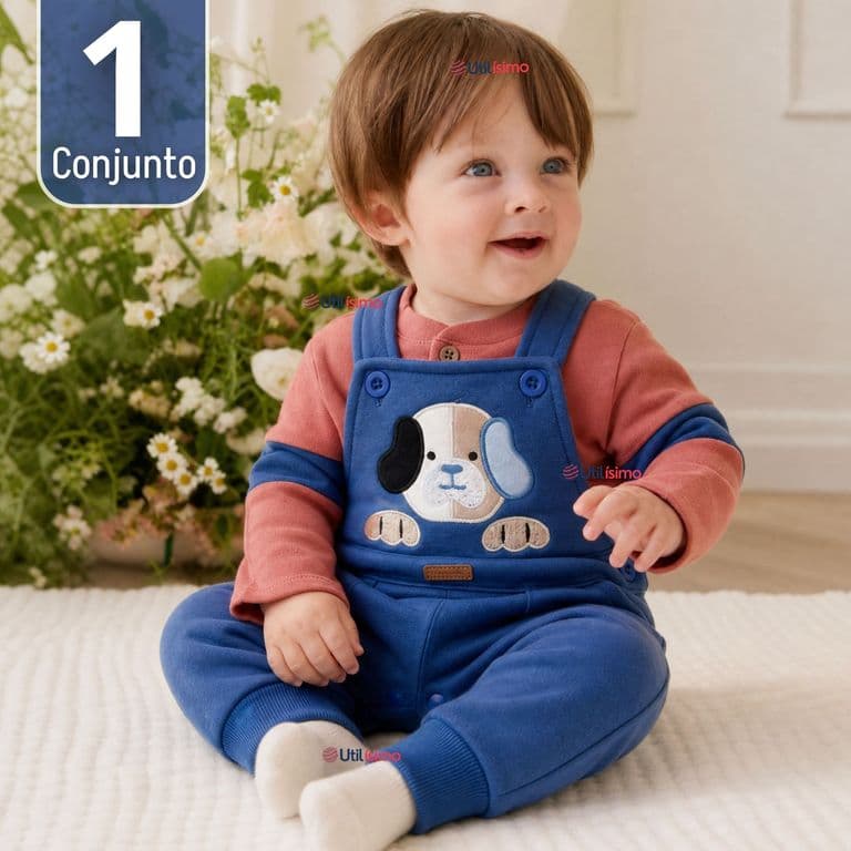 Conjunto 2 Piezas Jardinera Polera Manga Larga 100% Algodon Bebe Nino Jumper Multicolor 0-3 MESES