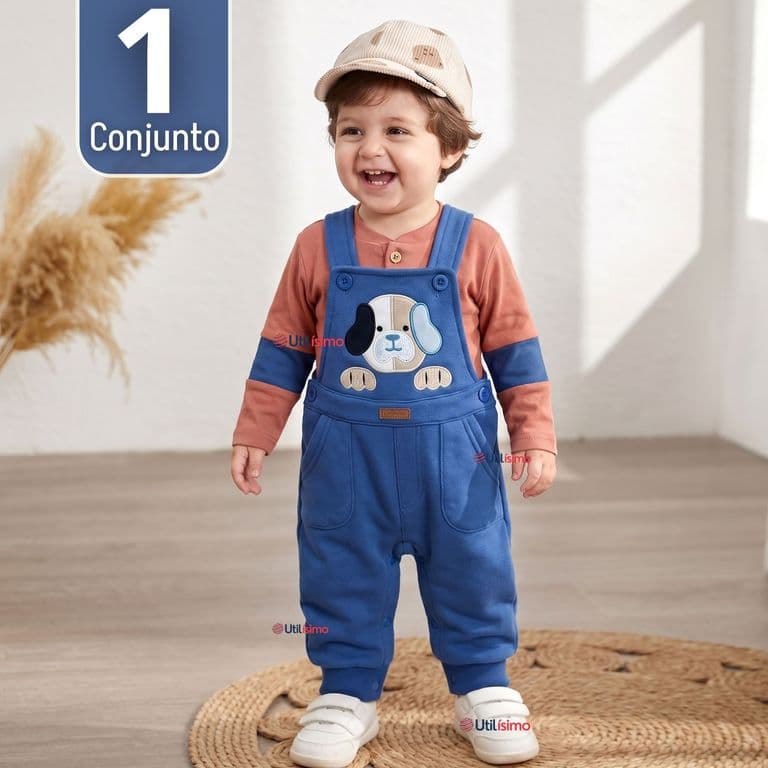 Conjunto 2 Piezas Jardinera Polera Manga Larga 100% Algodon Bebe Nino Jumper Multicolor 0-3 MESES