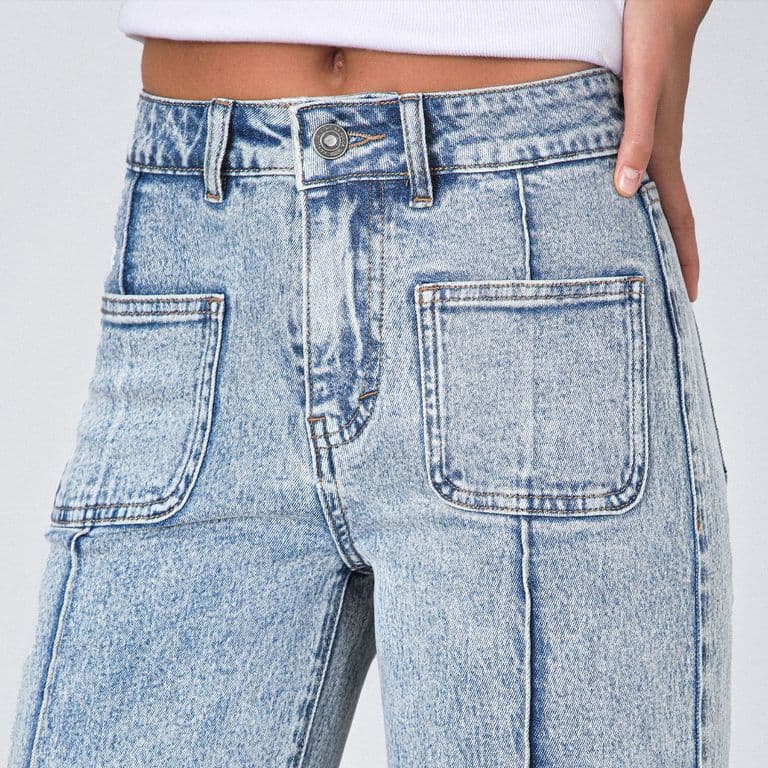 Pantalon Wide Leg Pocket Blue Mujer Azul 32
