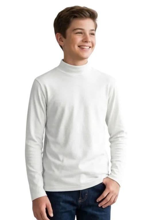 Camiseta Beatle Hombre Juvenil. Algodon Manga Larga 9670 Blanco 14