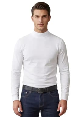 Camiseta Beatle Hombre Juvenil. Algodon Manga Larga 6516 Blanco M/L