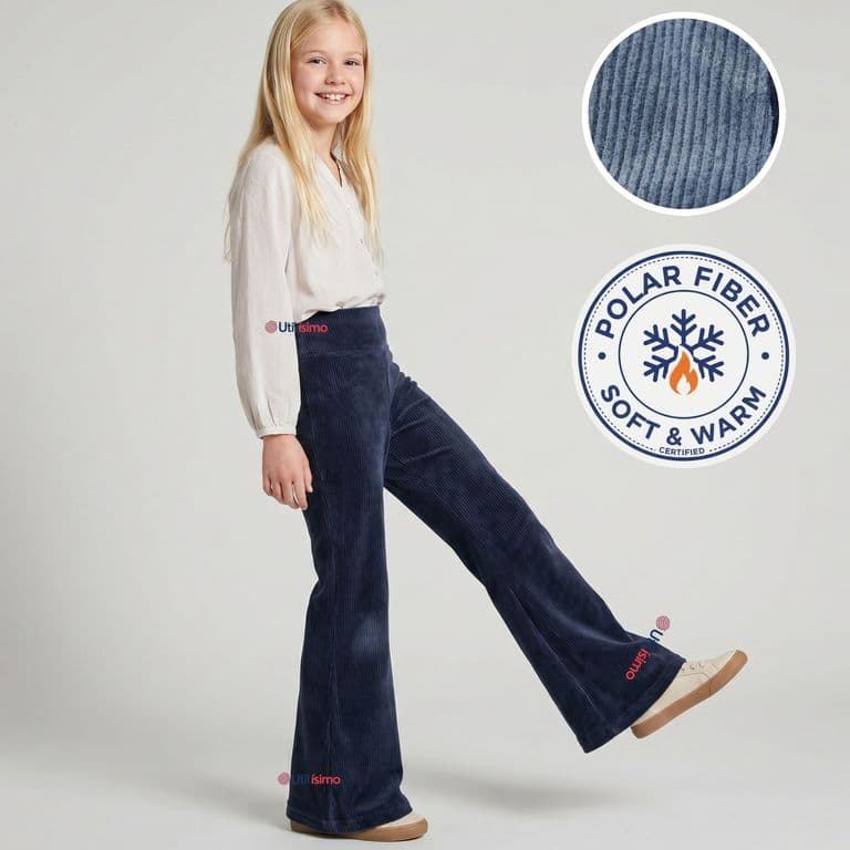 Pantalon Palazzo Polar Con Chiporro Nina Juvenil Calza Elasticada Termica Navy Blue Azul 12