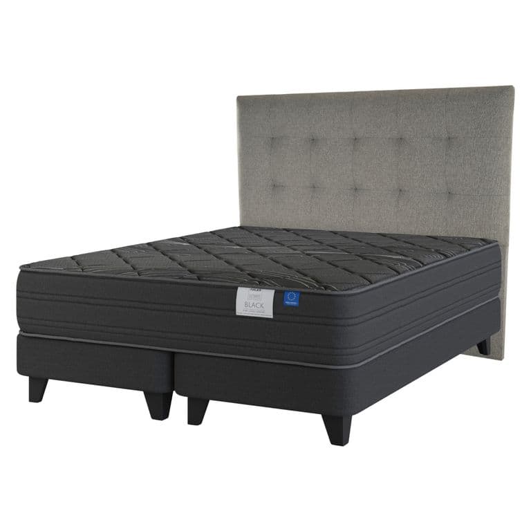 Cama Europea Black King x 2.00mt Base Dividida + Respaldo Design Gris