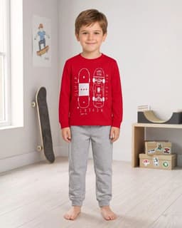 Pijama Nino Algodon Estampado Skate Rojo Rojo 4