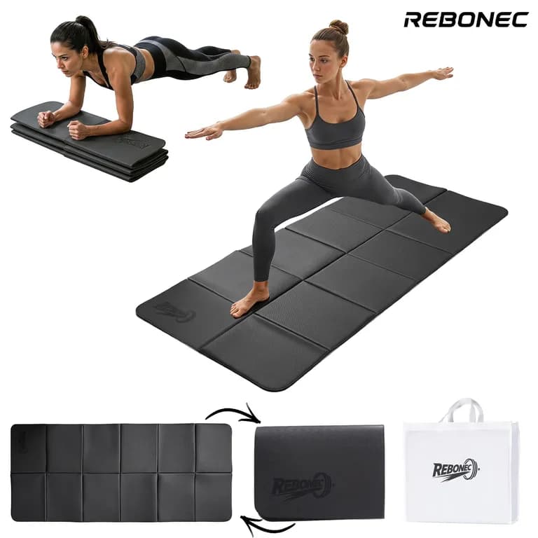 Colchoneta Mat Yoga Deportiva Plegable TPE Grueso 8mm Bolso Negro