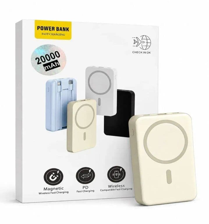 Power Bank Magnetico 20.000 mAh con Cables Integrados Carga Rapida y Wireless
