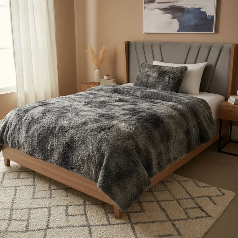Cubrecama Peludo 1.5 Plazas con Chiporro - Gris Jaspeado Gris 1,5 PLAZAS