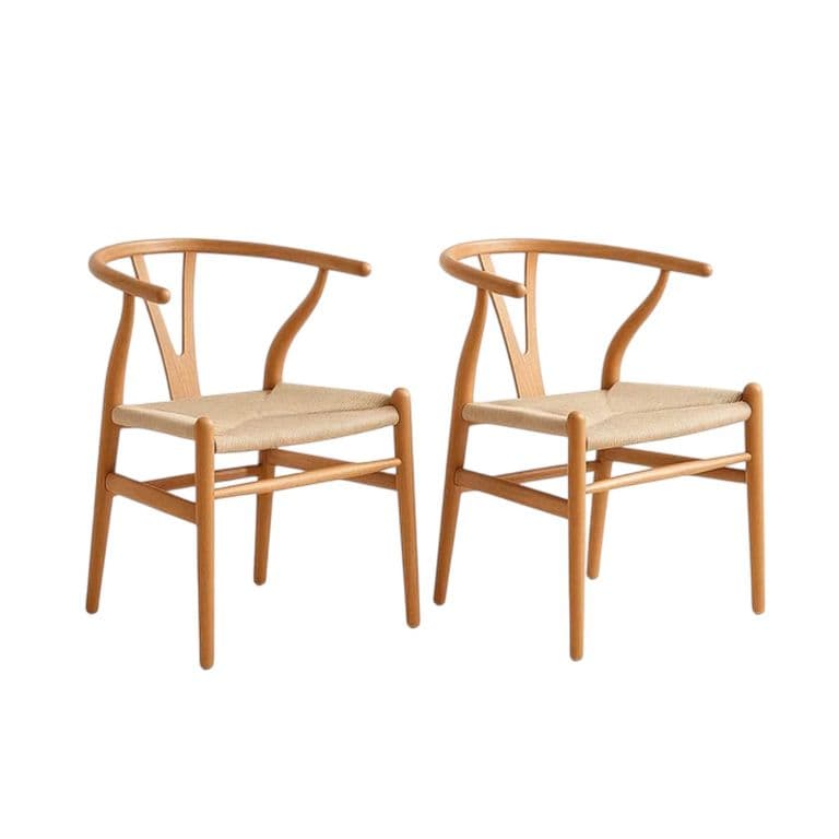 Set De 2 Sillas Wishbone Madera Natural y Cuerda