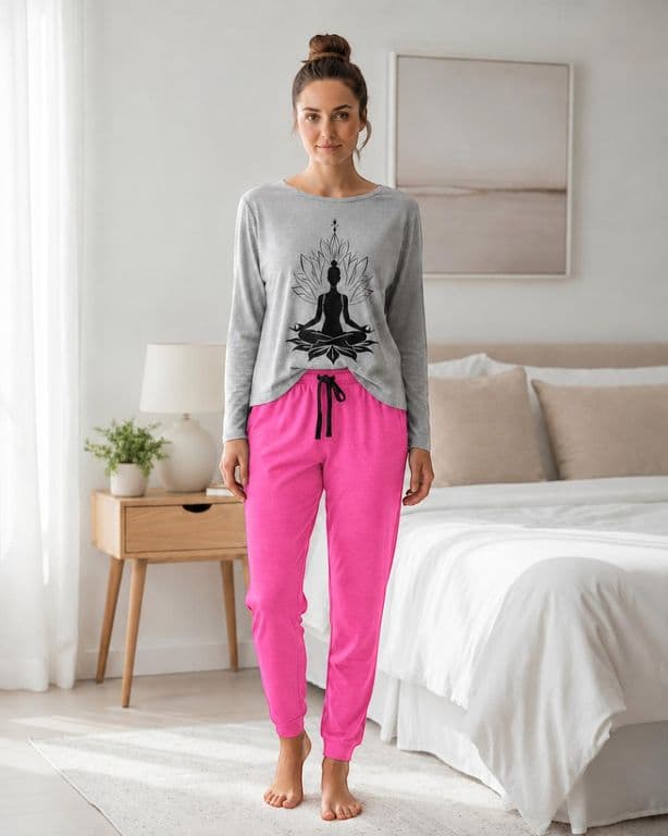Pijama Mujer Algodon Yoga Gris Gris S