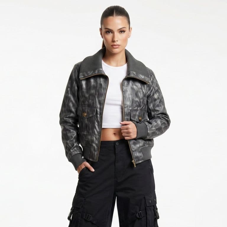 Chaqueta Ecocuero Bomber Mujer Phoebe Gris L