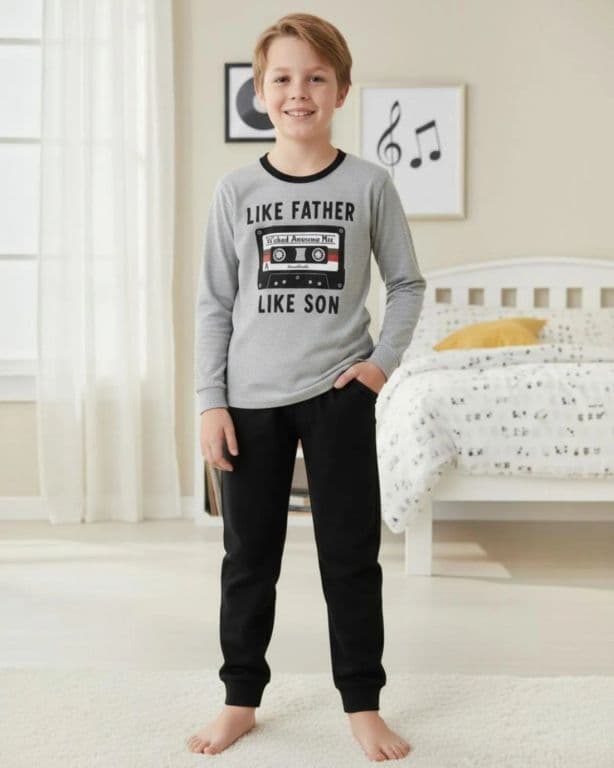 Pijama Nino Algodon Estampado Like Father Like Son Gris Gris 4