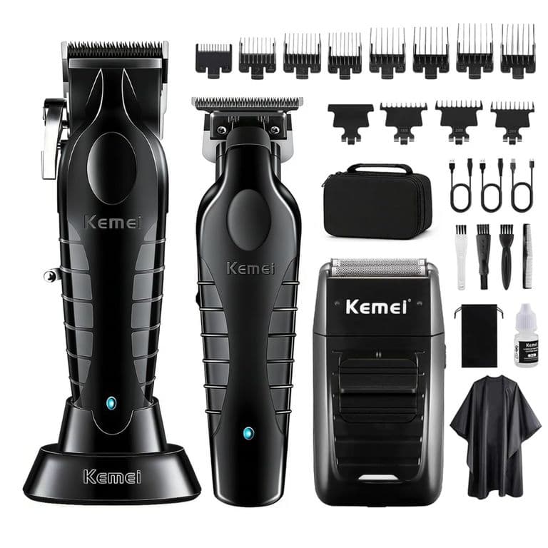 Kit Combo Cortadora de Pelo Profesional S9 KM-2296 + KM-2299 + KM-1102