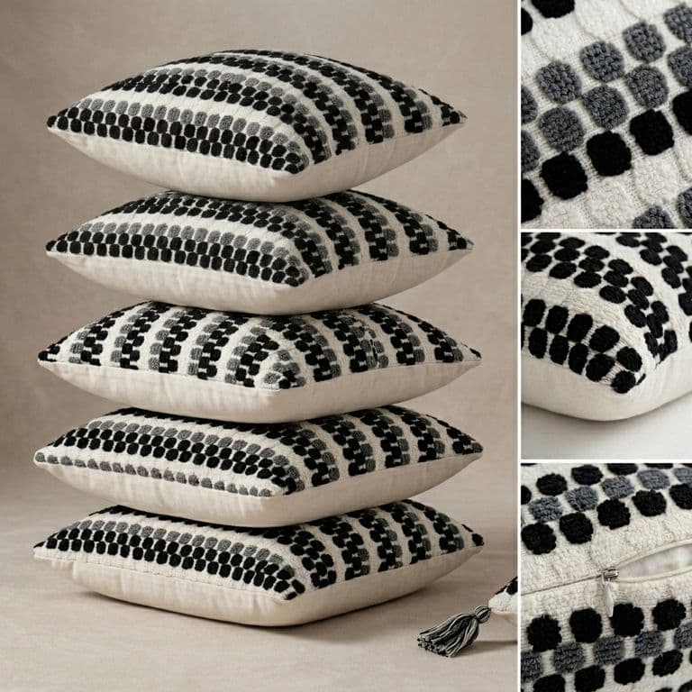 5 Fundas Para Cojin Diseno Geometrico Texturado Negro Poliester 45 cm - 012