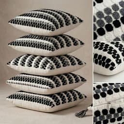 5 Fundas Para Cojin Diseno Geometrico Texturado Negro Poliester 45 cm - 012