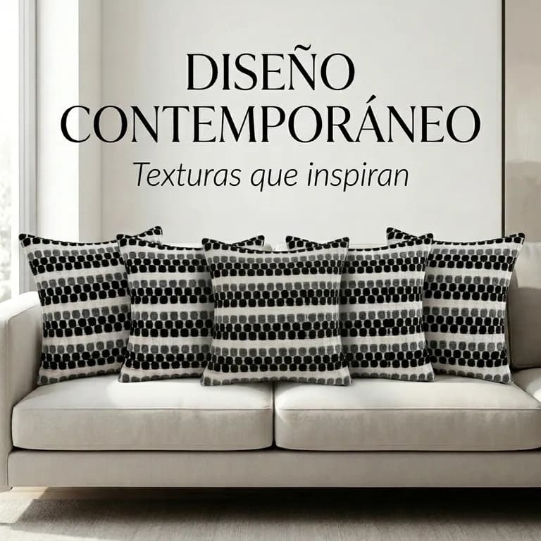 Set 5 Fundas Para Cojin Diseno Geometrico Texturado Negro 45x45 cm - 012